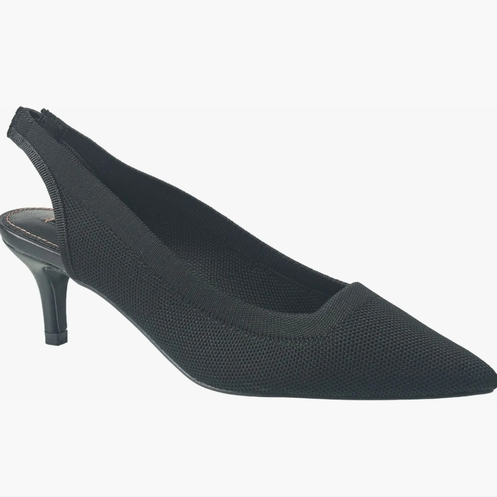 French Connection Black Knit Slingback Kitten Heel